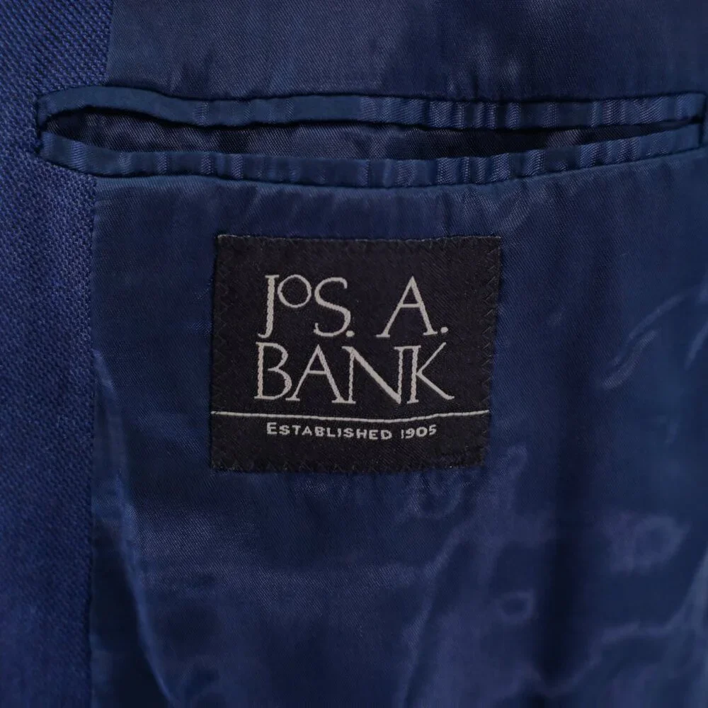 Jos A Bank Wool Blue Basketweave 2‎ Button Blazer 42L / Slim 44L
